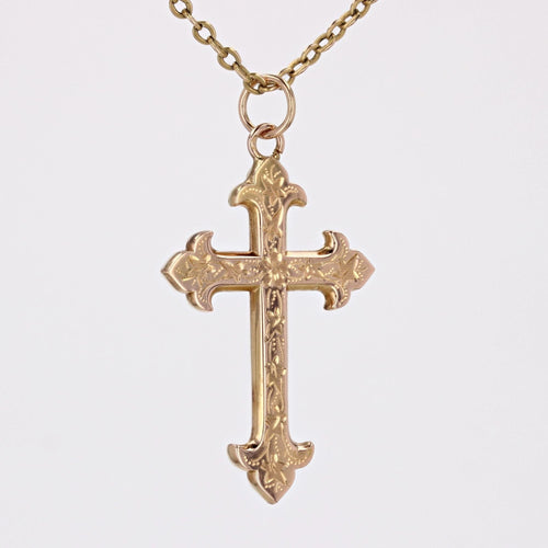 Pendentif Croix ancienne or rose ciselé 58 Facettes CVP137