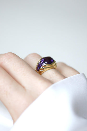 Bague 49 Bague à gaudrons Or Jaune, Améthyste 58 Facettes