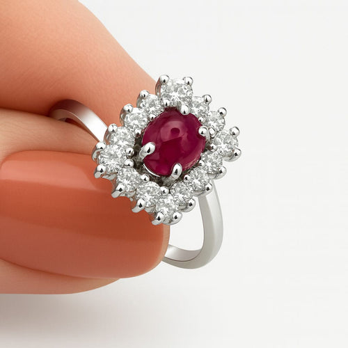 Bague 52 Bague en or blanc avec rubis central et diamants – Modèle rosette classique 58 Facettes 50009