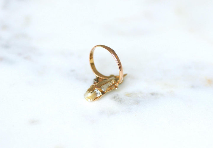 Bague 53 Bague Art Nouveau en Or Jaune et Rose, Perle Fine Baroque, Émeraude et Diamants 58 Facettes