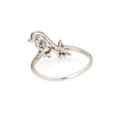 Bague 58.5 vintage Art Déco Bird Ring Conversion Platine Diamant Saphir Rubis 58 Facettes G13453
