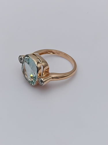 Bague 54 Bague vintage aigue-marine coussin et diamants en or rose 18k 58 Facettes
