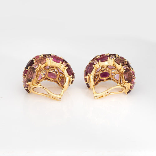 Boucles d'oreilles Grandes boucles d'oreilles en or jaune et diamants tourmaline rose 58 Facettes G14071