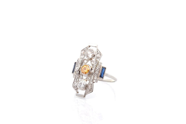 Bague 54 Bague art déco diamants et saphir en or 18k 58 Facettes 26598