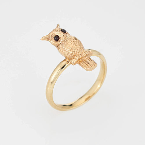 Bague 53 Owl Ring Vintage Yellow Gold Garnet Eyes 58 Facettes G12687