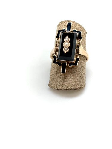 Bague 55 Bague ancienne onyx perles fines 58 Facettes M9101