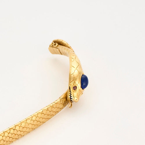 Bracelet Bracelet serpent articulé or jaune, rubis et lapis lazulli 58 Facettes BIA0926