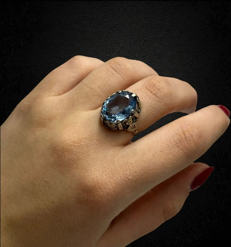 Bague Bague française du début des années 1900 avec spinelle bleu 58 Facettes