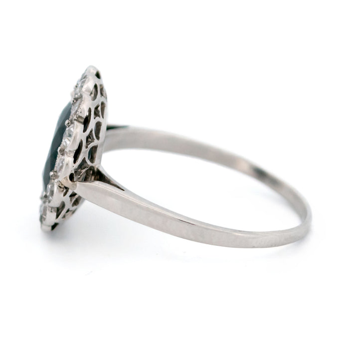 Diamond Sapphire Platinum Cluster Ring
