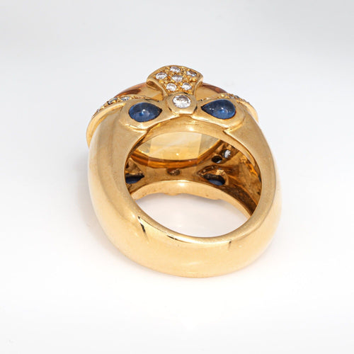 Citrine Sapphire Diamond Ring Vintage 18k Yellow Gold Sz 5 Cocktail Jewelry 58 Facettes G13758