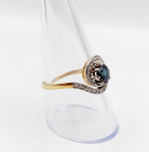 Bague 59 Bague tourbillon or jaune, saphir et diamants taille rose (circa 1900) 58 Facettes A05937