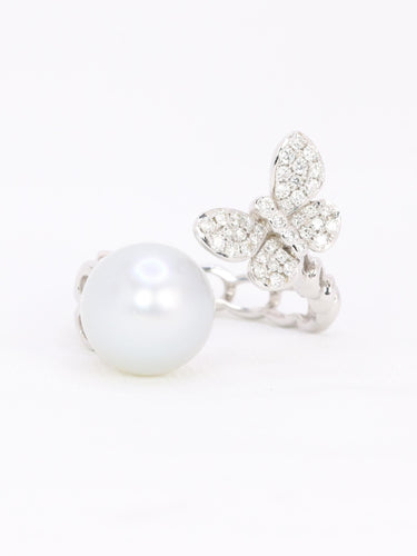 Pierścionek Toi & Moi Perła & Motyl biały złoto diamenty 