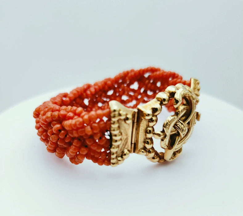 Bracelet Bracelet ancien corail important fermoir or jaune 58 Facettes