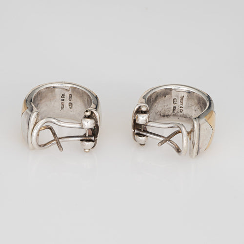 Boucles d'oreilles Tiffany & Co - Boucles d'oreilles créoles à chevrons des années 90 en argent sterling et or 58 Facettes G14126