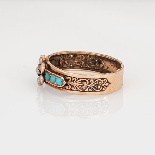 Bague Bague victorienne antique avec perles turquoise et anneau vintage en or rose 14 carats, taille 7 58 Facettes G13979