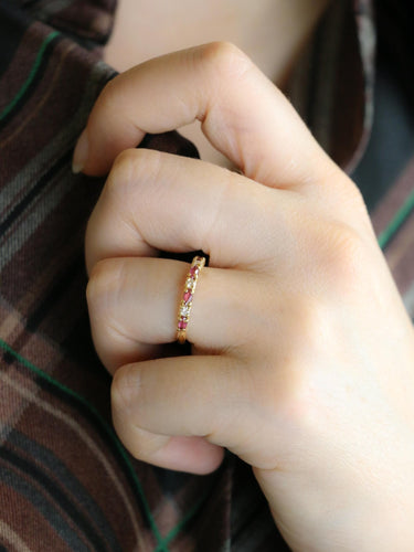 Alliance or jaune diamants tourmalines roses 58 Facettes 1186.2