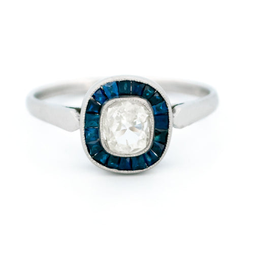Bague 53 Diamond Sapphire Platinum Halo Ring 58 Facettes 38D54FF352D5479DBFF158C1A31D0550
