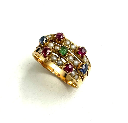 Bague 51 Bague des années 1920 avec pierres multicolores 58 Facettes
