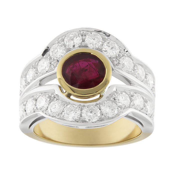 Ring aus Weiß- und Gelbgold mit Rubinen und Diamanten