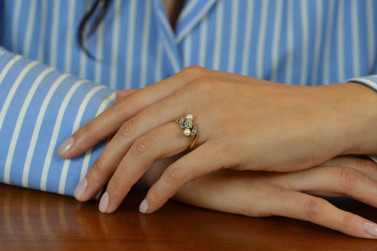 Bague 54 Bague ancienne perles de culture et diamants 58 Facettes 27309