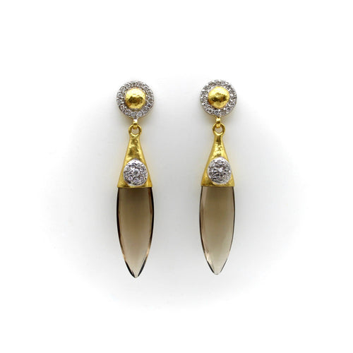 Boucles d'oreilles Boucles d'oreilles pendantes en or et quartz fumé avec diamants 58 Facettes