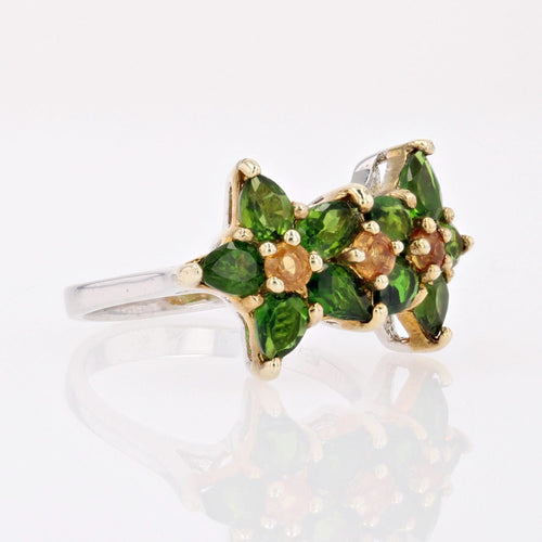 Bague 55 Bague fleurs tourmalines et saphirs jaunes 58 Facettes 24-054