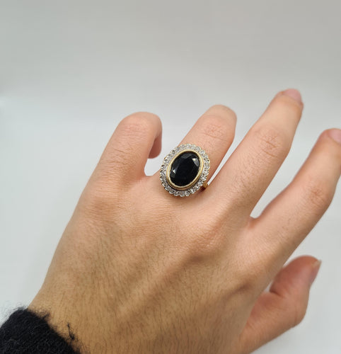 Bague 53.5 Bague or jaune saphir foncé et diamants anciens 58 Facettes