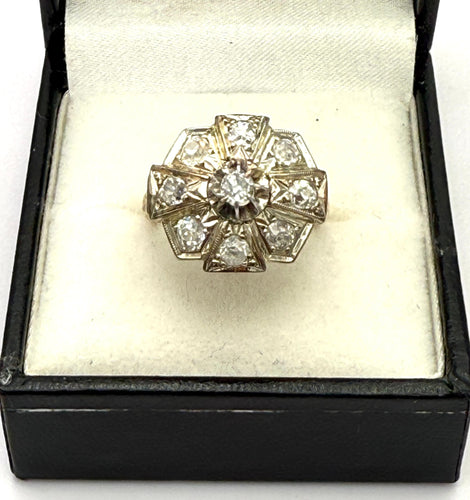 Bague 54 Bague Art Déco en or jaune et platine, sertie de diamants 58 Facettes