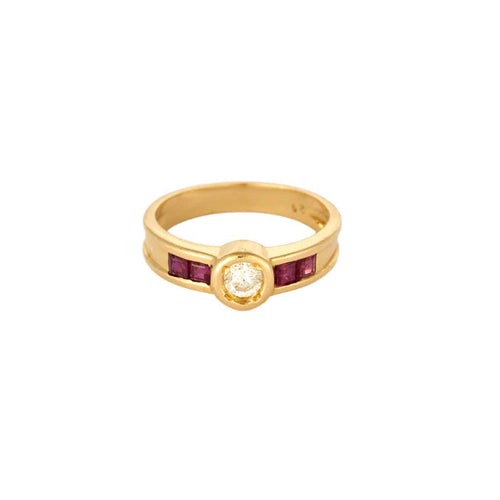 Bague 53.5 Bague or jaune, diamant et rubis de syhtèse calibrés 58 Facettes SOI31412