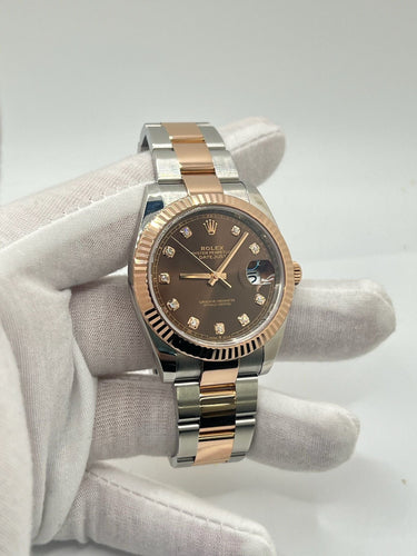 Montre Rolex Datejust 41 ou rose chocolat et diamants 58 Facettes
