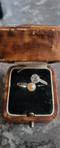 Bague 53 Belle Epoque Bague Toi et Moi en or blanc, diamants, perle naturelle 58 Facettes