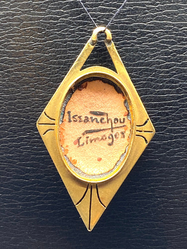 Pendentif Pendentif en or jaune 18 carats, profil de femme en émail de limoges 58 Facettes A 321