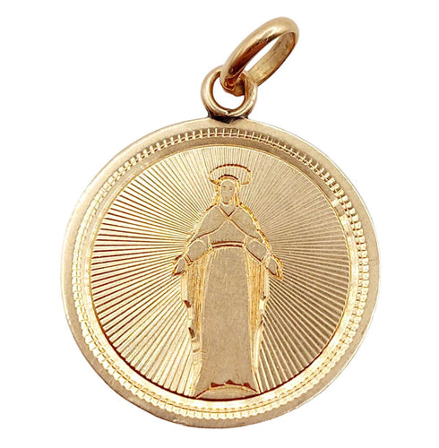 Pendentif Médaille religieuse victorienne or rose 18k vierge et décorations finement ciselées (circa 1885) 58 Facettes A05064