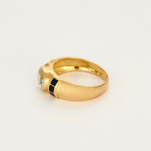 Bague 54 Bague jonc en or jaune, aigue marine 58 Facettes REU0901
