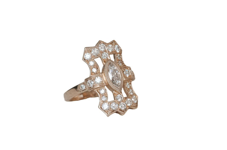 Bague 53 Bague vintage en or jaune et diamants 58 Facettes