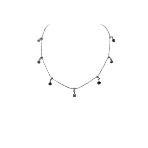 Collier Collier or blanc 18 carats serti de saphirs multi couleurs 58 Facettes