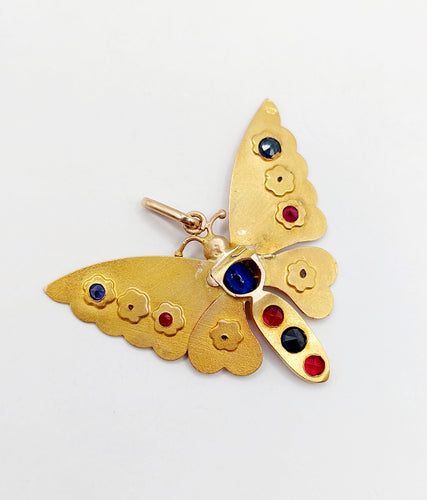 Pendentif Pendentif or rose papillon, pierres de couleur et perles 58 Facettes A05324