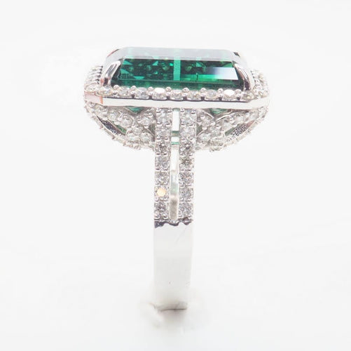 Bague 54 Bague tourmaline verte et diamants en or blanc 58 Facettes 4415