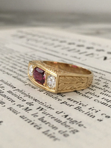 Bague 62.5 Bague Art Déco ornée d’un rubis non chauffé en or jaune 18K et diamants 58 Facettes