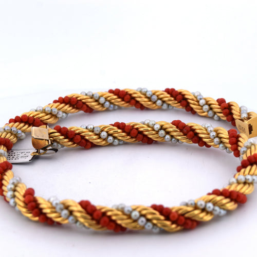Collier Parure collana e bracciale en or jaune 18k avec corail et perles naturelles 58 Facettes