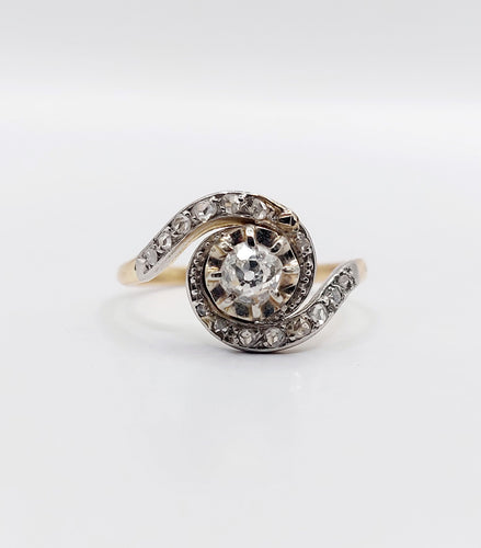 Bague 53 Bague tourbillon antique en or 18k et platine et diamants (circa 1900) 58 Facettes A06348