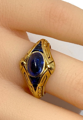 Bague 54 Bague en or jaune 18 carats saphirs cabochon et calibrés époque Art Deco 58 Facettes AB666