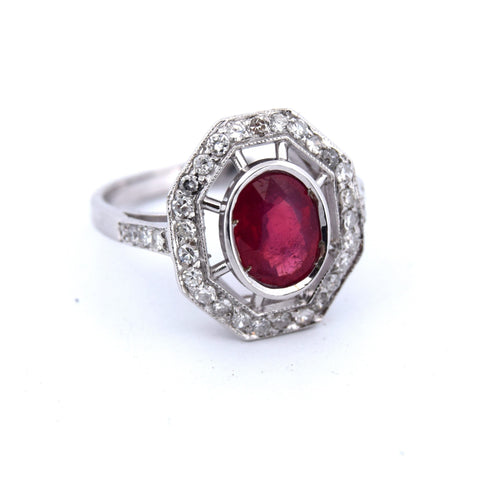 Bague 54 Bague Art Déco or blanc rubis diamants 58 Facettes