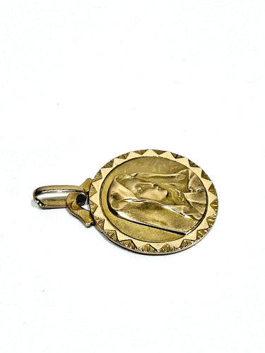 Pendentif Médaille de la Vierge en or champagne 18 carats 58 Facettes