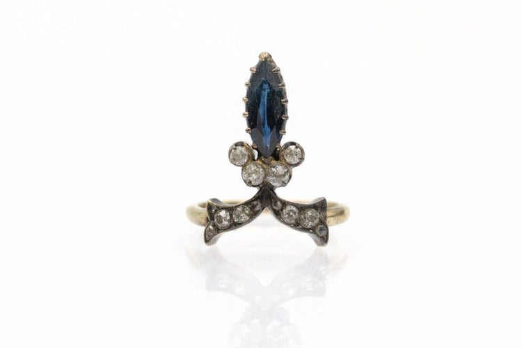 Bague 47 Bague tiare antique saphir et diamants en or jaune 14k et argent 58 Facettes 11720