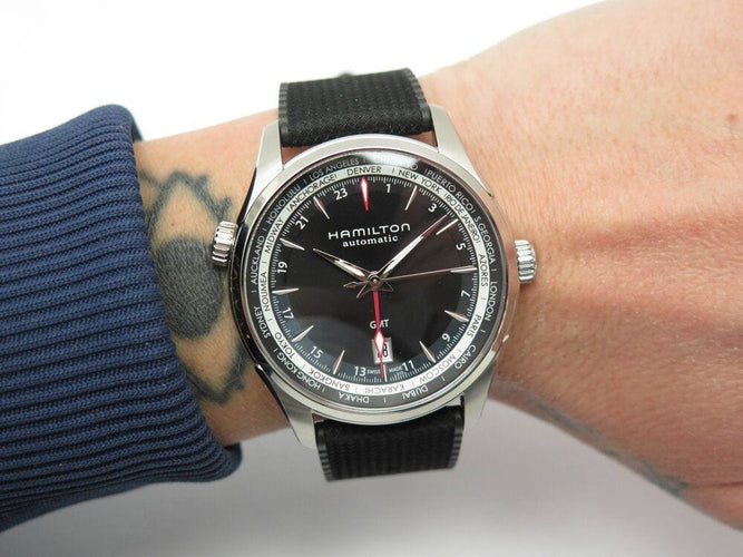 Montre montre HAMILTON jazzmaster gmt h32695731 40mm automatique boite 58 Facettes 266765