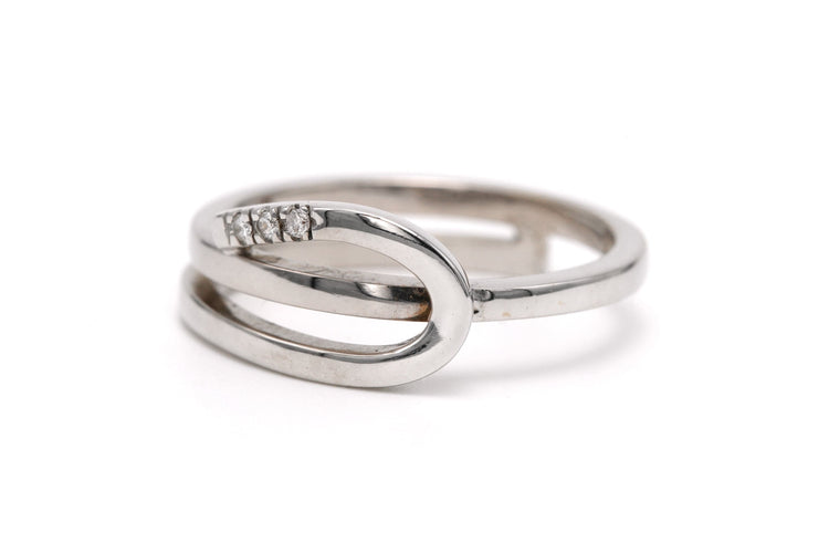 Bague 54 Bague contemporaine en or blanc 18 carats sertie de diamants taille brillant 58 Facettes B755