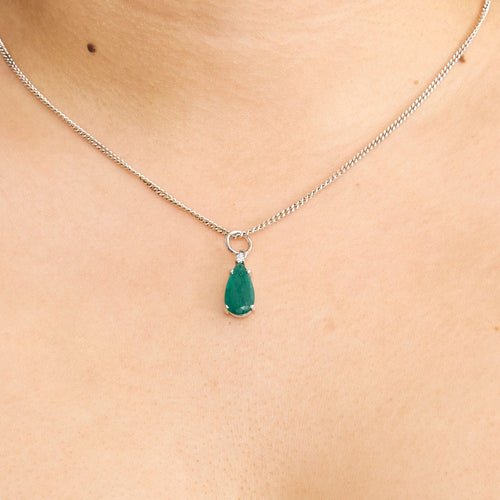 Pendentif Pendentif or blanc et émeraude taille poire 58 Facettes 250093