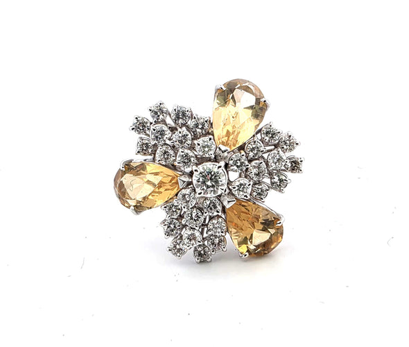 Bague 57 Superbe bague en or blanc avec quartz citrine naturel et diamants 58 Facettes