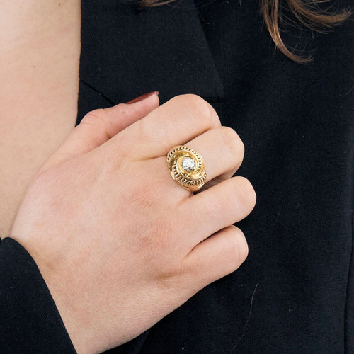 Bague 57 Brague rétro en or rose et diamant 58 Facettes GU172